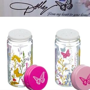 Dolly Parton Set Of 2 Floral Butterfly Spice Shakers- Pink